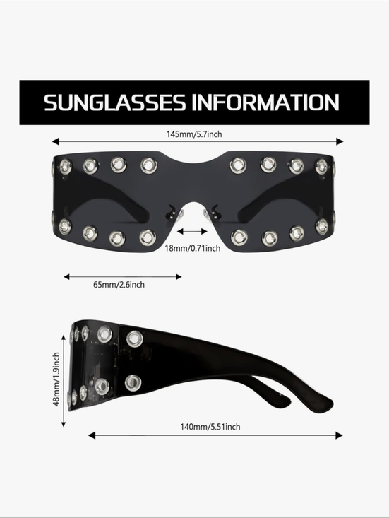 Futuristic Studded Wraparound Shield Sunglasses - Smoke main image 5